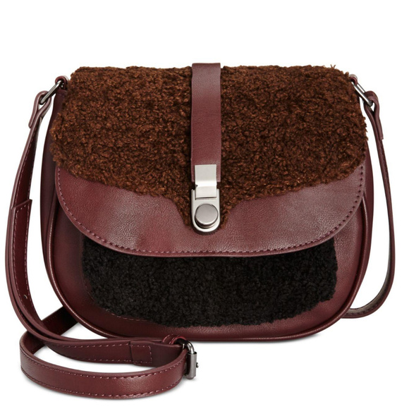 Danielle Nicole Handbags - Danielle Nicole Faux Minx Fur Saddle Bag - Wine